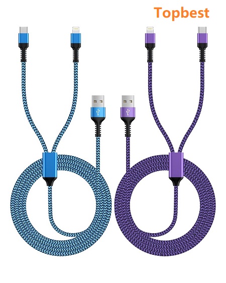 Multi Charging Cable 2-in-1, 4FT Long Multiple Charger Cord USB to Lightning & Type C
