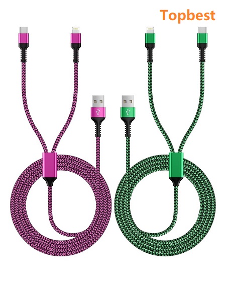 Multi Charging Cable 2-in-1, 4FT Long Multiple Charger Cord USB to Lightning & Type C Port